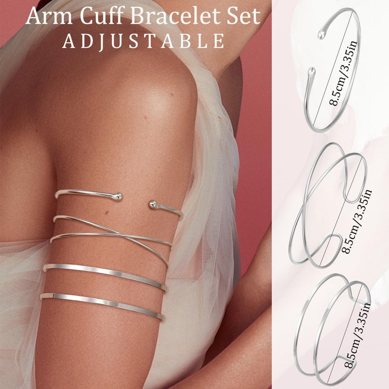 COLOYAN 4PCS Upper Arm Cuff Jewelry for Women, Arm Cuff Gold Silver, Minimalist Arm Cuff Bracelet, Adjustable Coil Armlet - Image 3